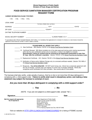 Illinois Food Service Sanitation Manager Certification Request Form