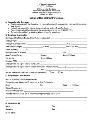 Notice of Use of Child Performers