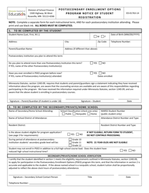 Minnesota Postsecondary Enrollment Options Program Registration Form