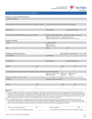 Vectren Indiana 2018 Residential Rebate Application