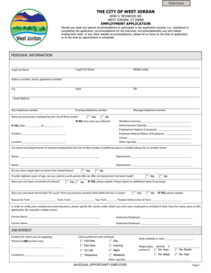 City of West Jordan Employment Application