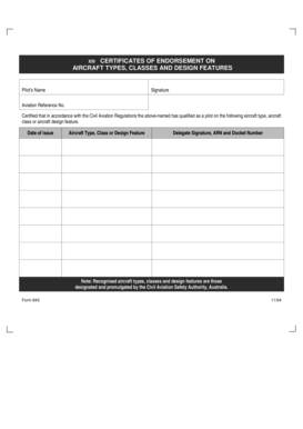 Certificate of Endorsement for Aircraft Types