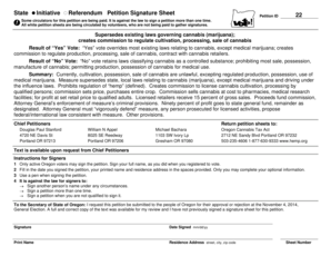 Oregon Cannabis Tax Act Petition Signature Sheet