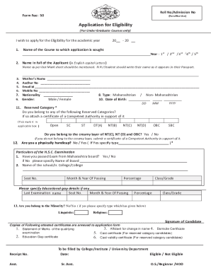 Application for Eligibility for Under Graduate Courses
