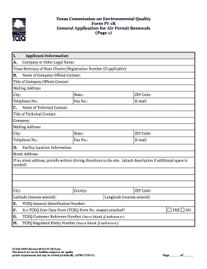 Texas Air Permit Renewal Form PI-1R
