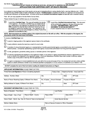 California Death Certificate Application