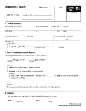 California Candidate Intention Statement Form 501