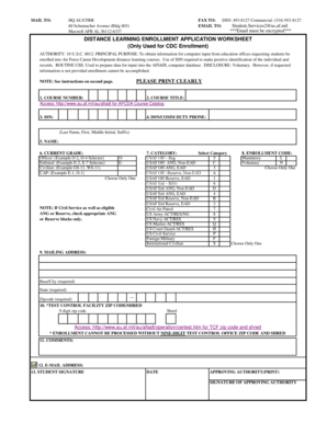 Distance Learning Enrollment Application Worksheet