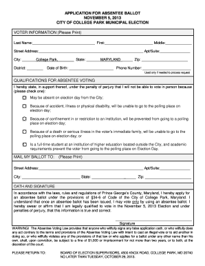 Absentee Ballot Application