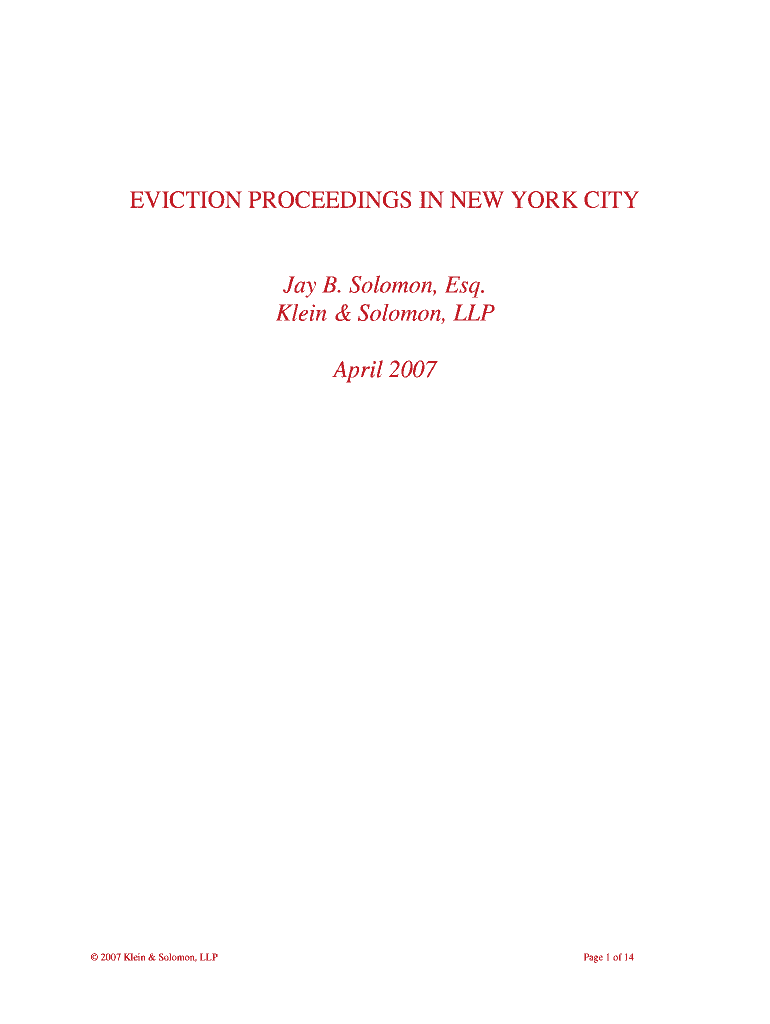 Fillable Online EVICTION PROCEEDINGS IN NEW YORK CITY Fax Email Print ...