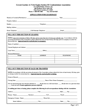 Certificate of file action form - Application for Lease/Sale - Capital Realty Advisors, Inc.