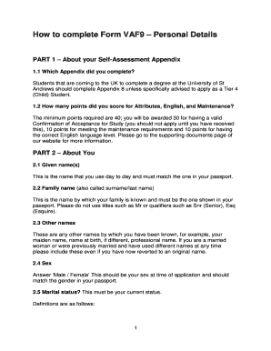 Form VAF9 – Personal Details