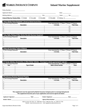 Inland Marine Insurance Supplement