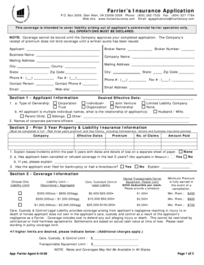 Farrier’s Insurance Application