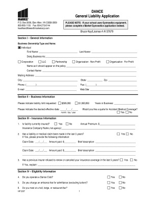 Dance General Liability Application
