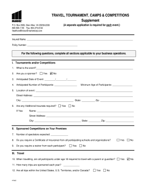 Travel Tournament Camps Insurance Application