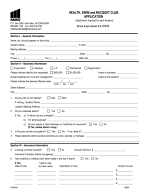 Health Club Insurance Application