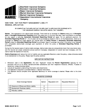 New York Non-Profit Management Liability Renewal Application