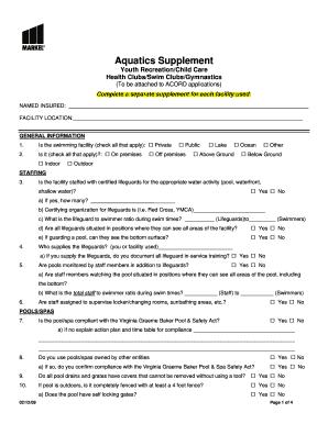 Aquatics Supplement Form for ACORD Applications