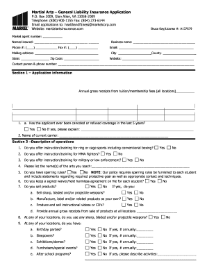 Martial Arts General Liability Insurance Application
