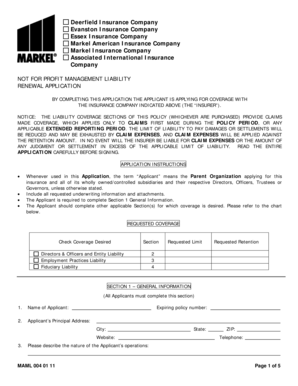 Non-Profit Management Liability Renewal Application