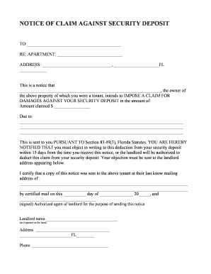 Notice of Claim Against Security Deposit