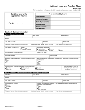 Notice of Loss and Proof of Claim Form AB-1