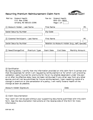 Recurring Premium Reimbursement Claim Form