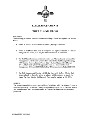 Fillable Online losalamosnm Tort Claim Form  Los Alamos County