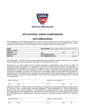 USTA National Junior Championships Medical Release