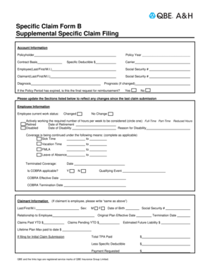 Supplemental Specific Claim Filing Form