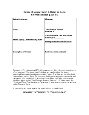 Client communication log template - Florida Notice of Nonpayment / Bond Claim Form - Zlien