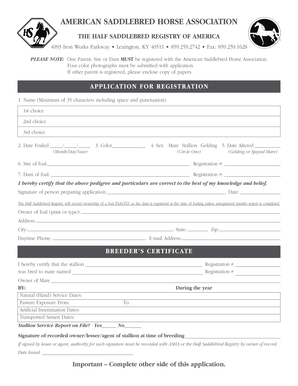 Half Saddlebred Horse Registration Application