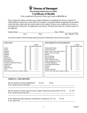 International Student Health Certificate