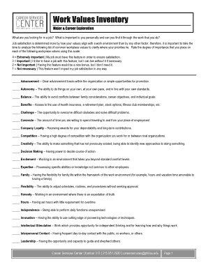 Work Values Inventory Form