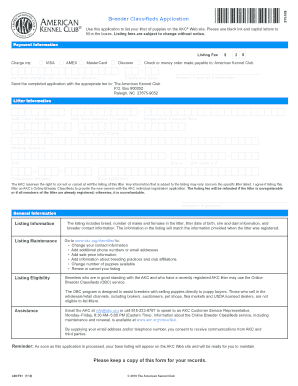 AKC Breeder Classifieds Application