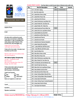 2014 AKC National Agility Championship Souvenir Order Form