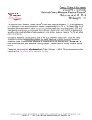 National Cherry Blossom Festival Parade Group Ticket Order Form