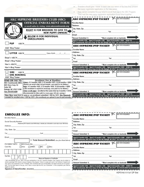 AKC Supreme Pup Ticket Enrollment Form