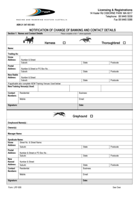 Notification of Change of Banking and Contact Details