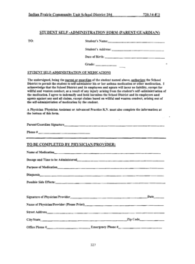 Student Self-Administration of Medication Form
