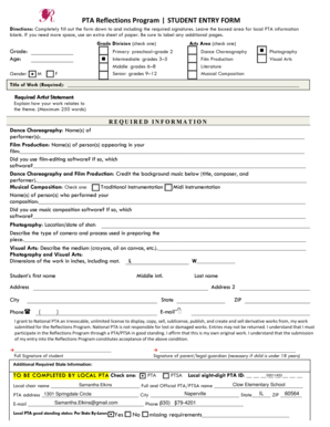 PTA Reflections Program Student Entry Form