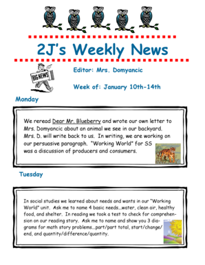 2J s Weekly News Editor: Mrs