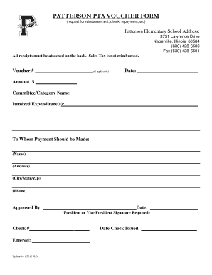 PATTERSON PTA VOUCHER FORM - Patterson Elementary School