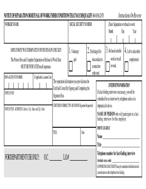 Iowa Notice of Separation or Refusal of Work Form 60-0154