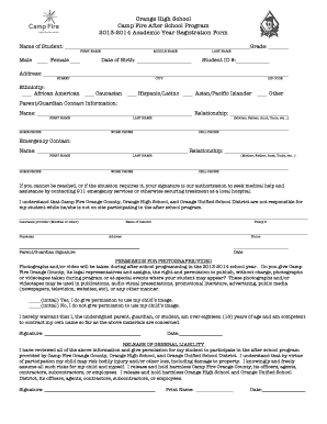 Camp Fire After School Program Registration Form