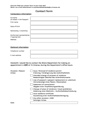 Contact Form for Aliens Department