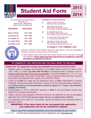 Student Aid Form 2013-2014