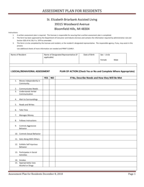 Assessment Plan for Residents