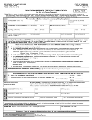 Wisconsin Marriage Certificate Application